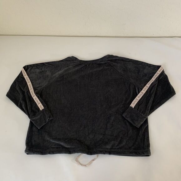 Hurley Sweatshirt Women M Gray Pullover Velour Velvet Spell Out Oversized Crop - Picture 2 of 6